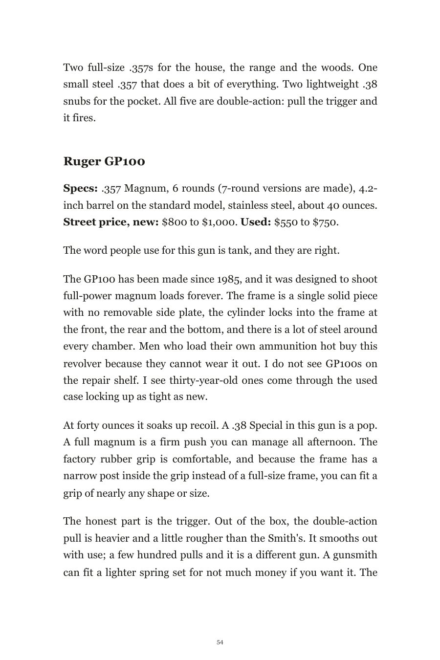Book page: the five revolvers worth owning, starting with the Ruger GP100