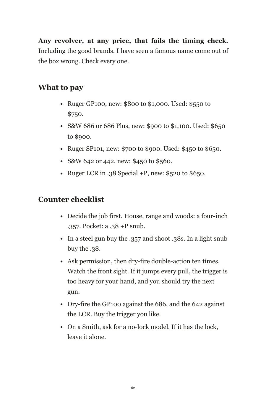 Book page: what to pay for each revolver, new and used